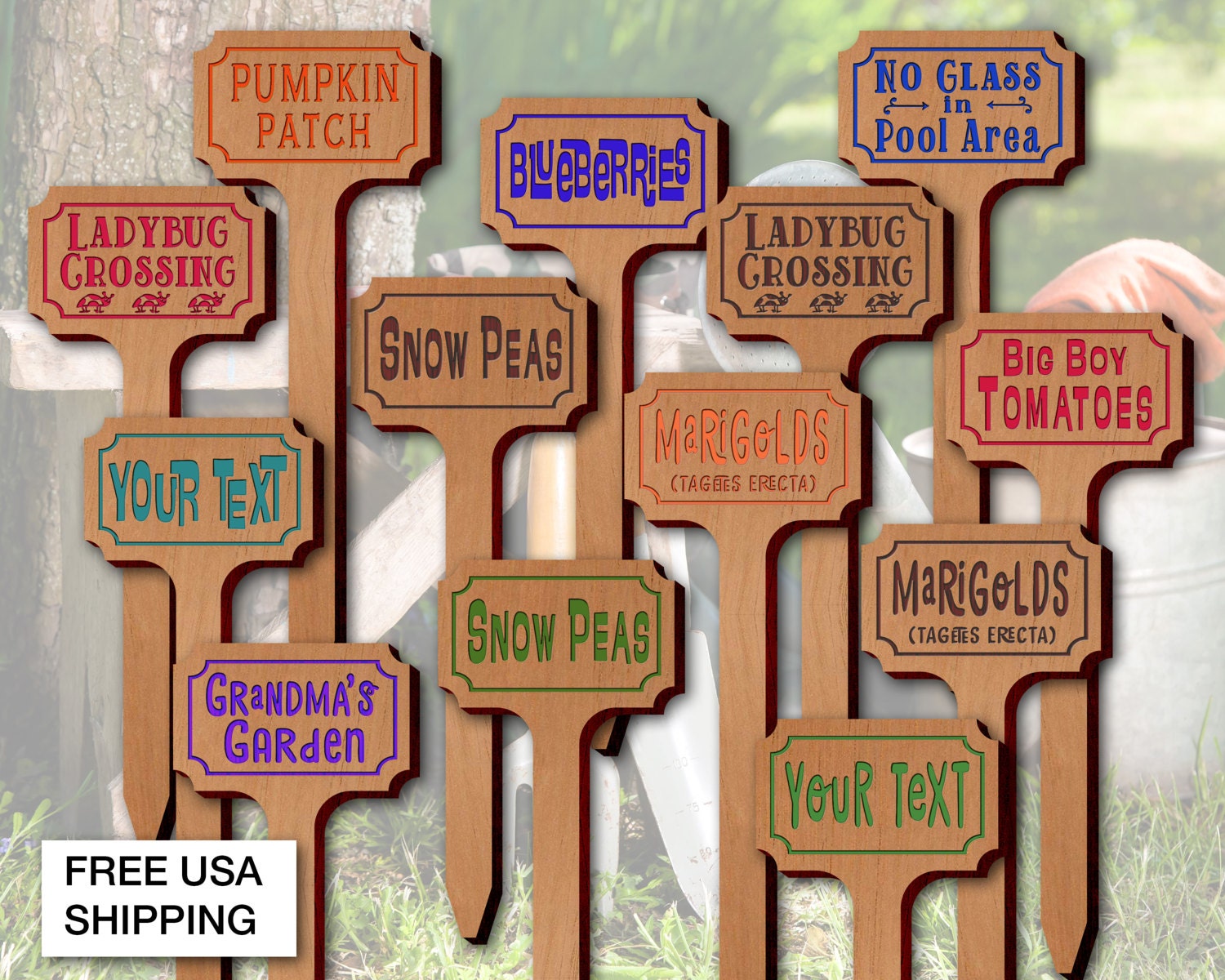 Cedar Garden Stakes/Signs 18x7 w/ Your Text and Colors Etsy