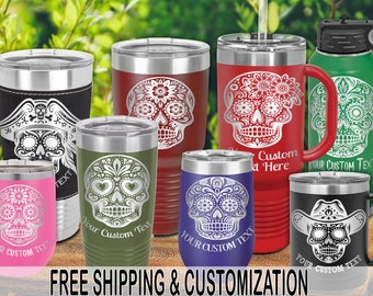 apc: SUGAR SKULLS .Laser-Etched Insulated Tumbler w/ Free Personalization by Red Tail Crafters (VerC) (10)