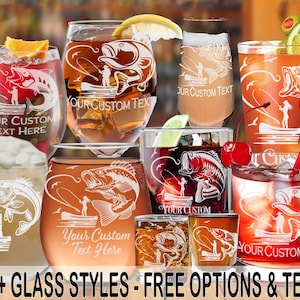 1.z Glass Catchin&#39; A Fish Professionally Laser-Etched Beer/Wine/Cocktail (one) w/ FREE Personalization (GLA) by Red Tail Crafters