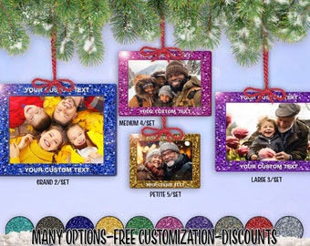 cset! Glitter Acrylic Frame 2/Set - 5/Set HRECT Holiday Photo Ornament w/ Free Personalization by Red Tail Crafters