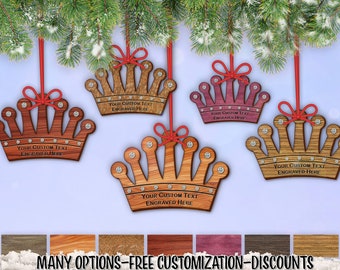 Orn: Royal Crown Exotic Wood w/ Swarovski Crystals  Holiday Ornament (one) w/ Free Personalization by Red Tail Crafters