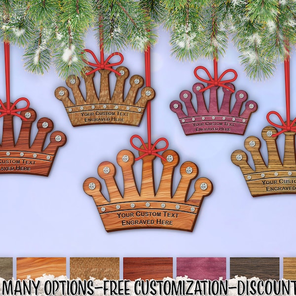 Orn: Royal Crown Exotic Wood w/ Swarovski Crystals  Holiday Ornament (one) w/ Free Personalization by Red Tail Crafters