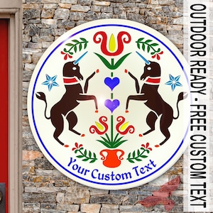 hxa: UNICORNS HEX(08-32in) PA Dutch Hand-Painted Outdoor/Indoor Sign w/ Free Customization