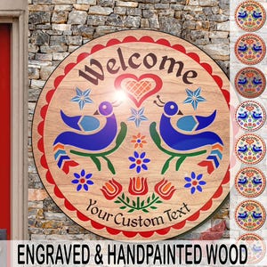 hxw: WELCOME DOUBLE_DISTELFINK Engraved Wood Hand-Painted (08-36&quot;) PA Dutch Hex Sign by Red Tail Crafters