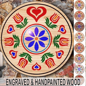 hxw: Double TRINITY TULIPS Engraved Wood Hand-Painted (08-36&quot;) PA Dutch Hex Sign by Red Tail Crafters