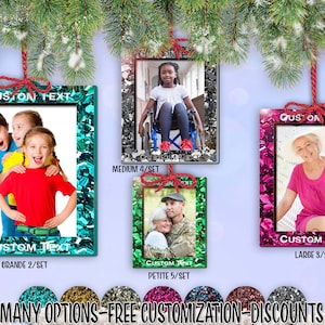 cset! Chunky-Glitter Frame 2/Set - 5/Set VRECT Holiday Photo Ornament w/ Free Personalization by Red Tail Crafters