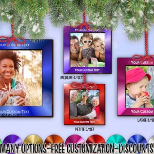 cset! Mirrored Frame 2/Set - 5/Set ROUND Holiday Photo Ornament w/ Free Personalization by Red Tail Crafters