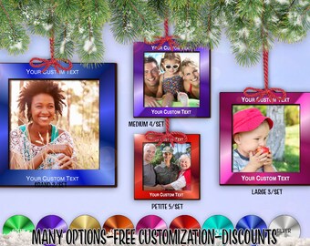 cset! Mirrored Frame 2/Set - 5/Set ROUND Holiday Photo Ornament w/ Free Personalization by Red Tail Crafters