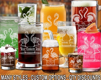 1.z Glass Fabulous Flamingos Professionally Laser-Etched Beer/Wine/Cocktail (one) w/ FREE Personalization (GLB) by Red Tail Crafters