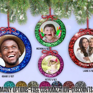 cset! Chunky-Glitter Frame 2/Set - 5/Set ROUND Holiday Photo Ornament w/ Free Personalization by Red Tail Crafters