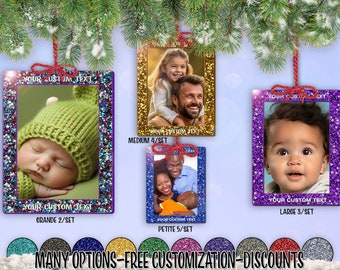 cset! Glitter Acrylic Frame 2/Set - 5/Set VRECT Holiday Photo Ornament w/ Free Personalization by Red Tail Crafters