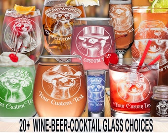 gl: MEERKATS WITH HATS Glass Wine/Beer/Cocktail Laser-Etched w/ Free Personalization by Red Tail Crafters