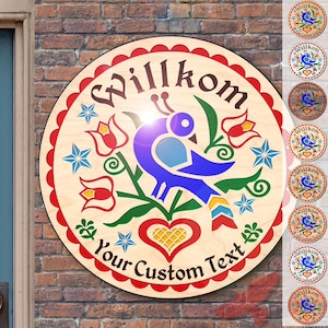 hxw: WELCOME SINGLE_DISTELFINK Engraved Wood Hand-Painted (08-36&quot;) PA Dutch Hex Sign by Red Tail Crafters