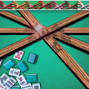 mj_MAHJONG PUSHERS Customized 4/Set Laser Cut Engraved EXOTIC Hardwood Tile Pushers (only) by Red Tail Crafters