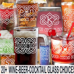 gl: CELTIC Love KNOT MONOGRAM Glass Wine/Beer/Cocktail Laser-Etched w/ Free Personalization by Red Tail Crafters