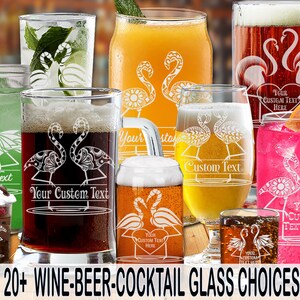 gl: FABULOUS FLAMINGOS Glass Wine/Beer/Cocktail Laser-Etched w/ FREE Personalization by Red Tail Crafters