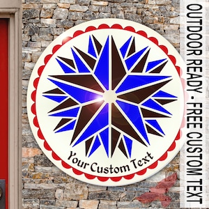 hxa: TRIPLE_STAR HEX Hand-Painted (08-32in) PA Dutch Outdoor/Indoor Sign w/ Free Customization by Red Tail Crafters