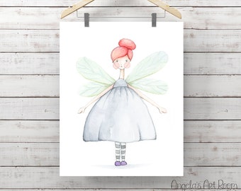 Fairy Girl Watercolor Print - Butterfly Girl Print - Original Watercolor Art by Angela Weber - Giclee Art Print