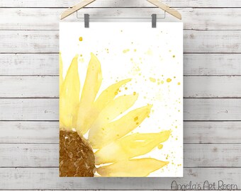 Sunflower Watercolor Print | Yellow Flower | Giclee Print | Original Painting by Angela Weber