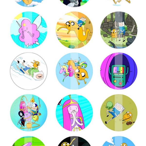 INSTANT DOWNLOAD - Adventure Time inspired 4x6 One Inch Digital Bottle Cap Images