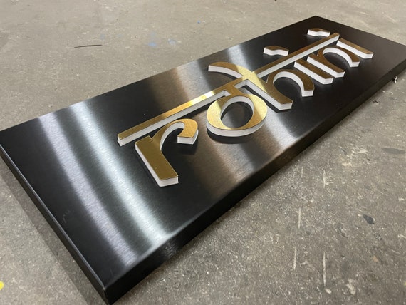 Black Brushed Stainless Steel LED Illuminated House Sign Plaque with 3D Letters - Made to Order, Laser Cut