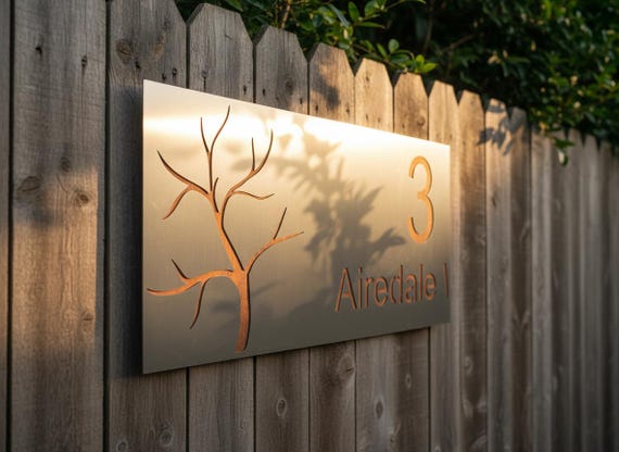 Custom House Sign, Laser Cut Stainless Steel Plaque - Made to Order