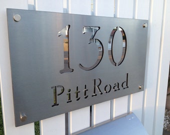 House Number Sign Customised Laser Engraved Stainless Steel 600 x 250 mm 