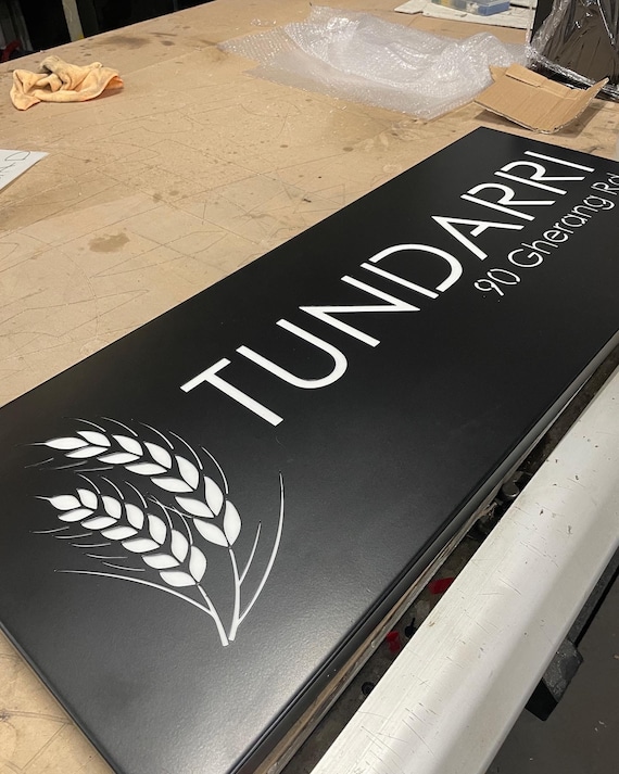 Powder Coated Stainless Steel LED Illuminated House Sign Plaque - Made to Order, Laser Cut, Any Colour