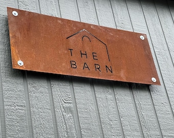 Custom Barn Sign, Rustic Corten Steel Plaque | Laser Cut, Personalized Farm Signage | Multiple Sizes