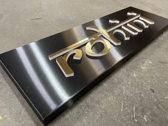 Custom House Sign with 3D Letters, Black Brushed Stainless Steel LED Light Box