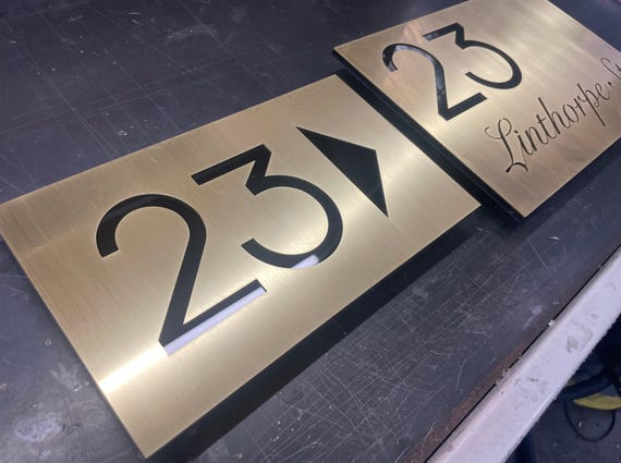 Brass House Number Sign, Custom Laser Cut Floating Metal Design