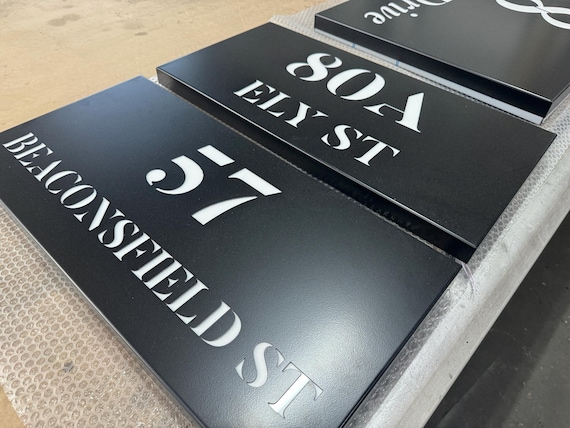 Custom House Sign with LED Illumination, Powder Coated Stainless Steel Plaque