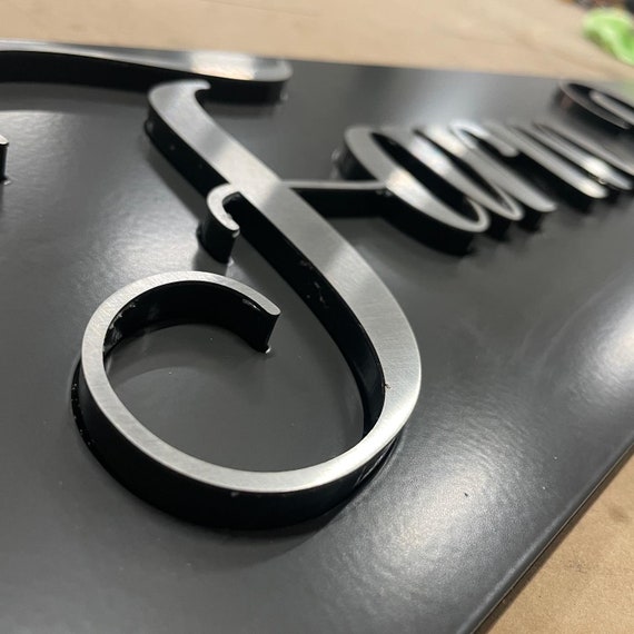 3D Stainless Steel House Plaque Sign - Powder Coated Plate - Brushed Stainless Steel - High -End