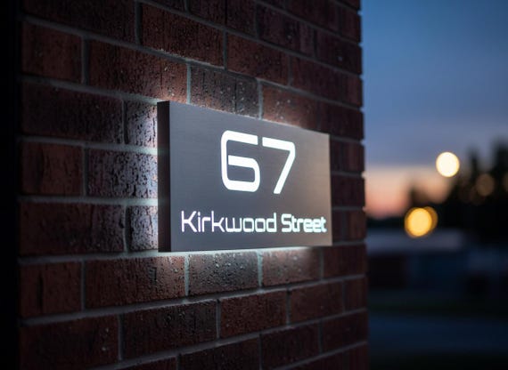Custom House Plaque, LED Illuminated Stainless Steel Sign - Made to Order