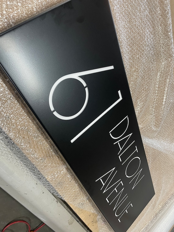 Powder Coated Stainless Steel LED Illuminated House Sign Plaque - Made to Order, Laser Cut, Any Colour