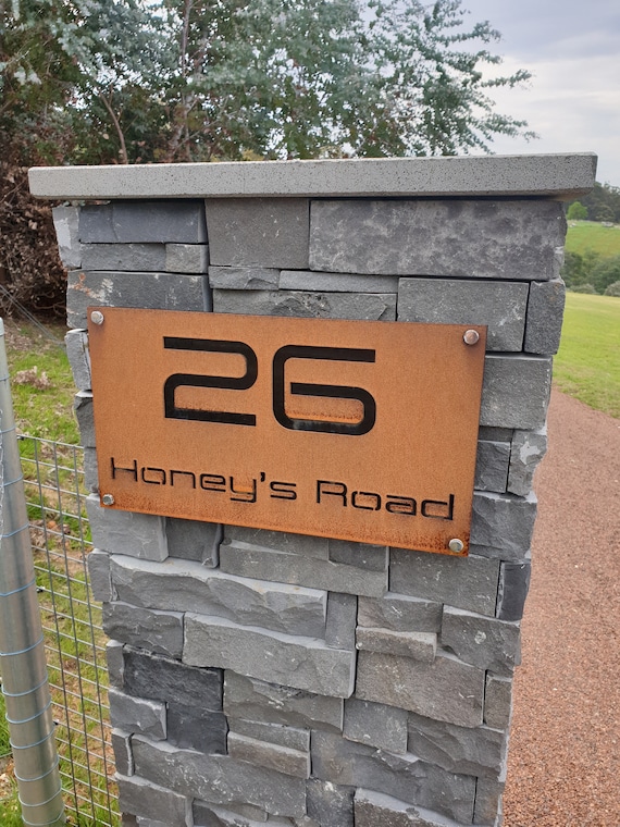 Corten (Rusted) Steel Custom Made Laser Cut House Signs, Made to Order