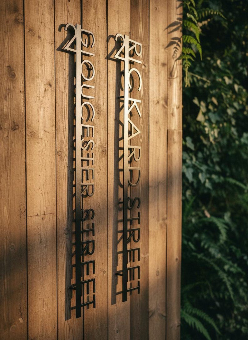 Metal Art House Sign - Stainless Steel Construction and Industrial powder coating shown in an AI-generated listing photo