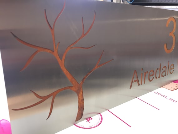 Stainless Steel and Corten (Rusted) Steel Custom Made Laser Cut House Signs, Made to Order