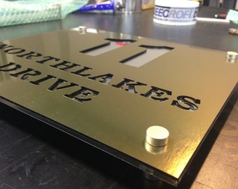 Custom Laser Cut Gold House Sign: Stainless Steel Number Plaque