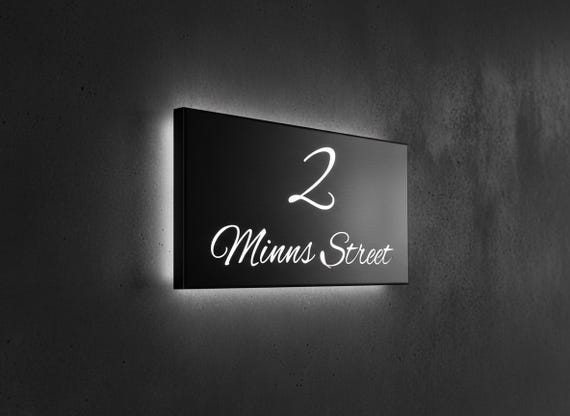 Custom House Sign with LED Illumination, Brushed Stainless Steel Plaque