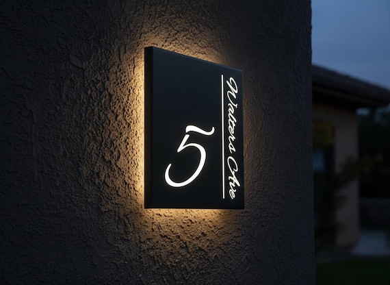 Custom House Sign with LED Illumination, Made to Order Stainless Steel Plaque
