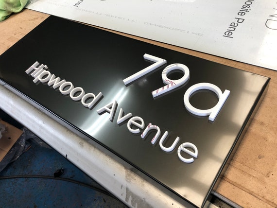 BLACK Stainless Steel LED Illuminated House Sign Plaque - Made to Order, Laser Cut (finger print free steel)