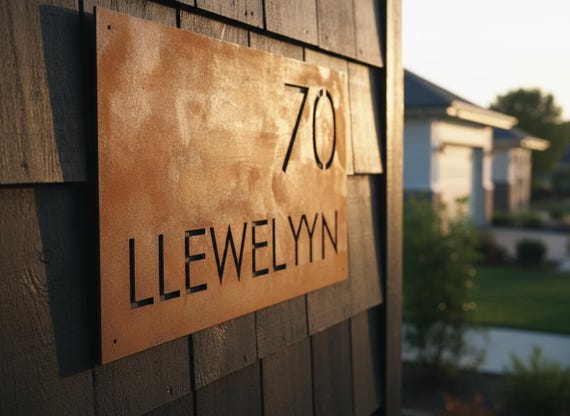 Custom House Sign, Large Laser Cut Stainless Steel Plaque with Mirror Finish