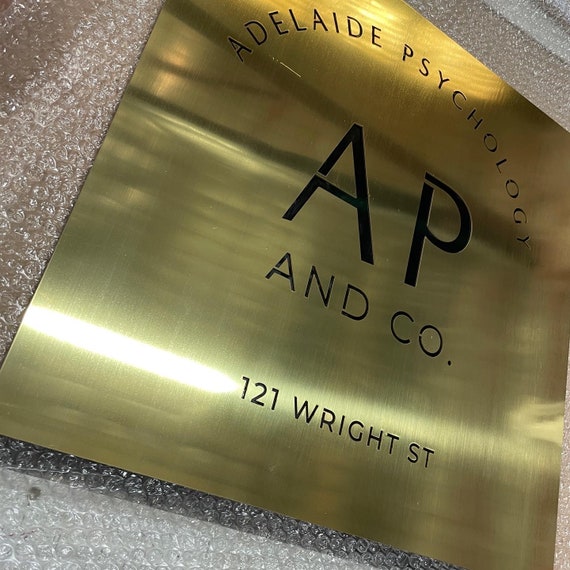 Laser Cut Brass house and business plaques - custom made in any size