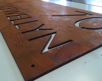 Corten (Rusted) Steel Custom Made Laser Cut House Signs, Made to Order