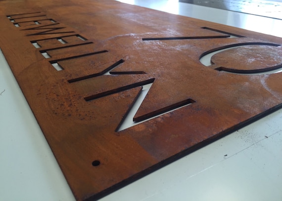 Corten (Rusted) Steel Custom Made Laser Cut House Signs, Made to Order
