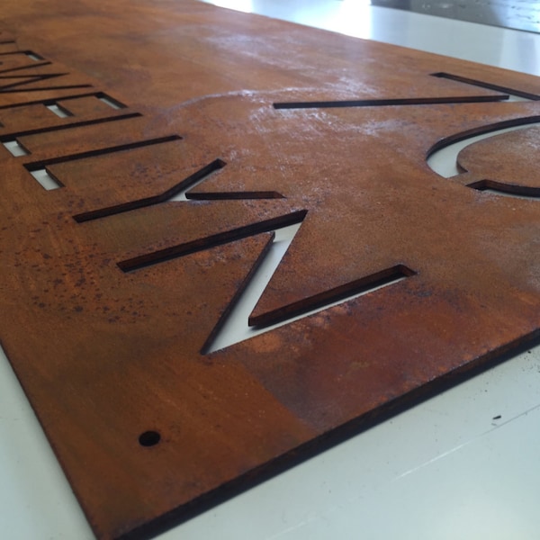 Corten (Rusted) Steel Custom Made Laser Cut House Signs, Made to Order