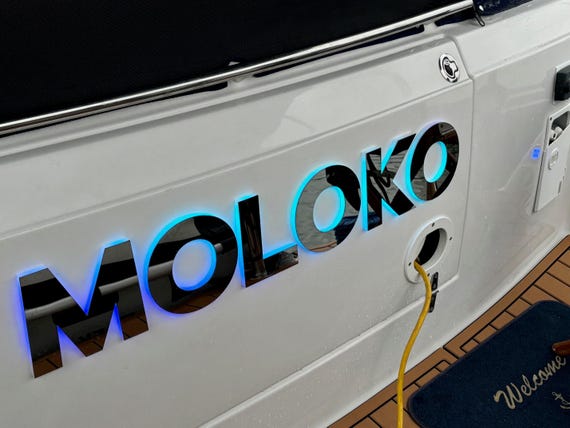 LIT Up LED Illuminated Yacht Boat Letters Custom Made to Order RGB LEDs