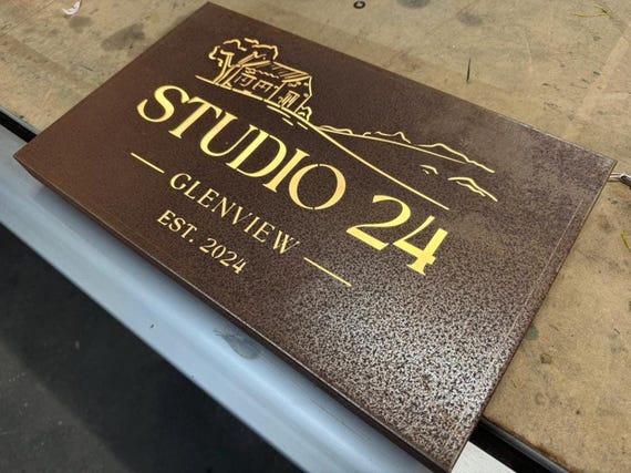Rusted Weathers Steel CORTEN Steel LED Illuminated House Business Sign Custom Made