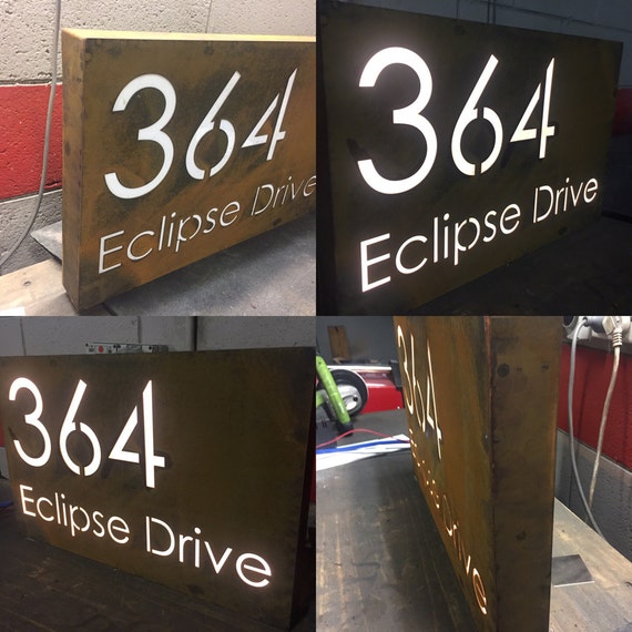 CORTEN (rusted) Steel LED illuminated house, business sign/plaque